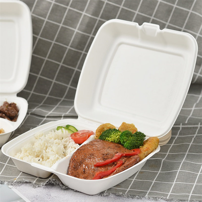 Bagasse 9 ນິ້ວ 2 compartment box takeaway